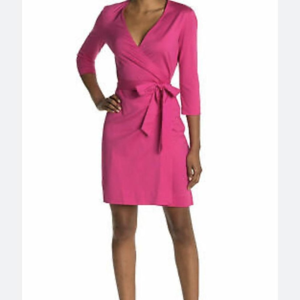 Diane Von Furstenberg hot pink long sleeve wrap dress